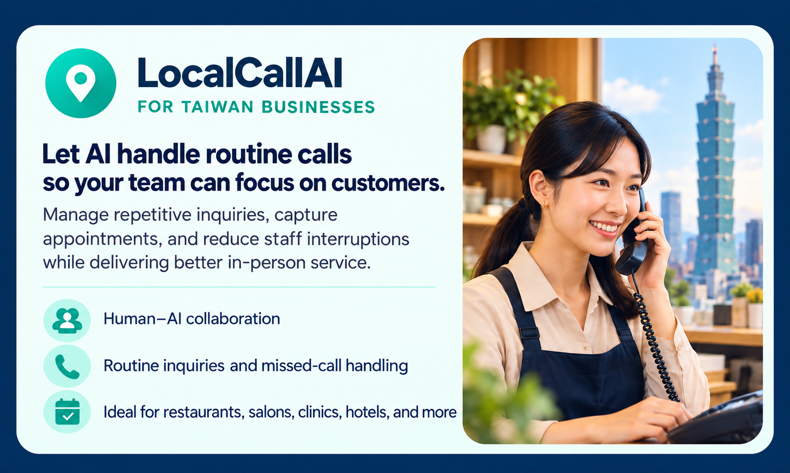 LocalCallAI AI receptionist for Taiwan businesses