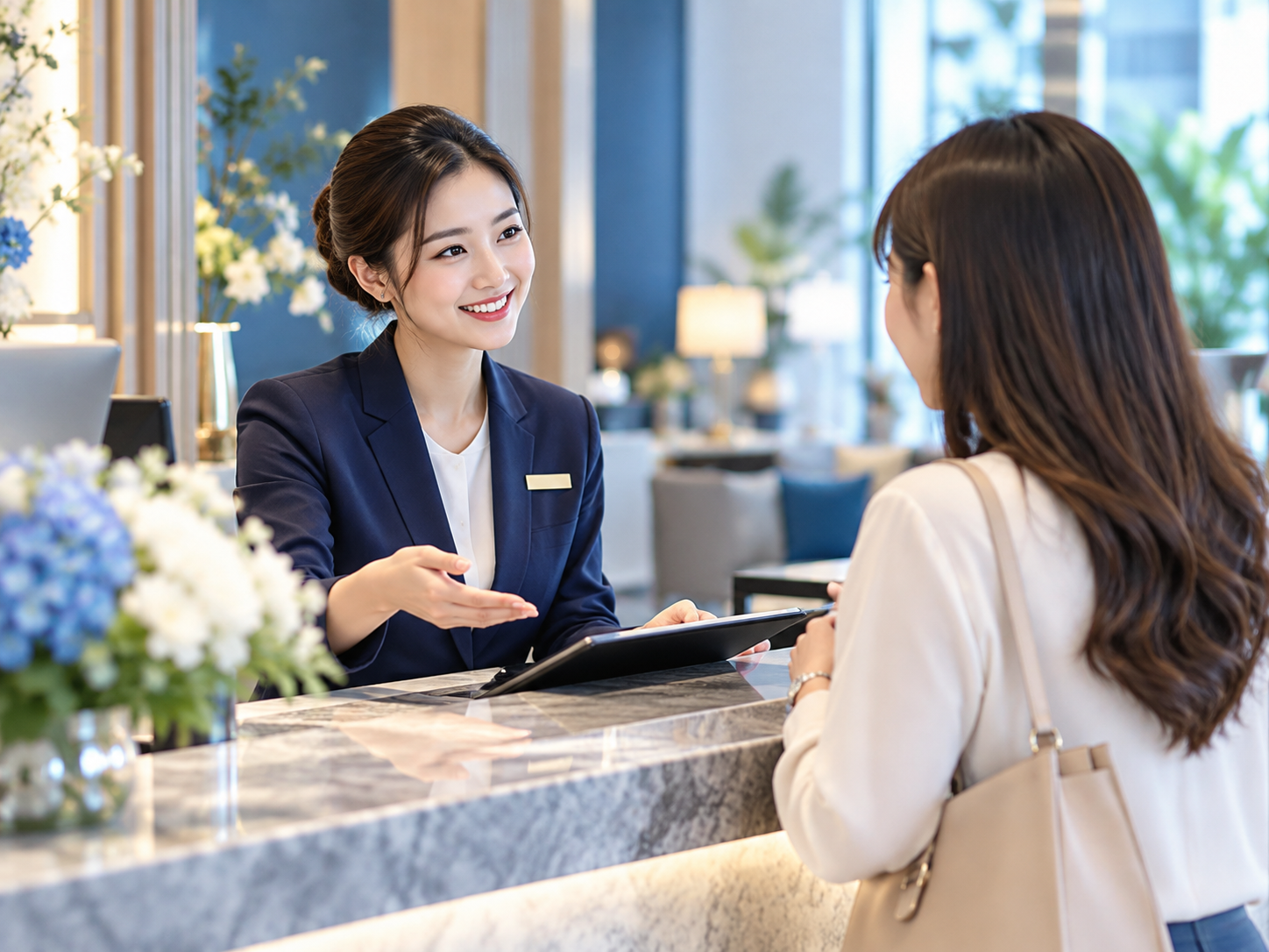 Taiwan service business receptionist helping a customer